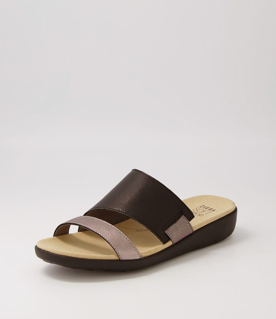 Shoes ZIERA | Uccoe W Pewter Black Leather Slides