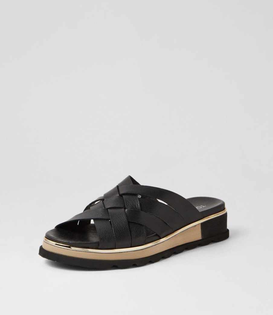 Shoes TOP END | Ulysza Black Leather Slides