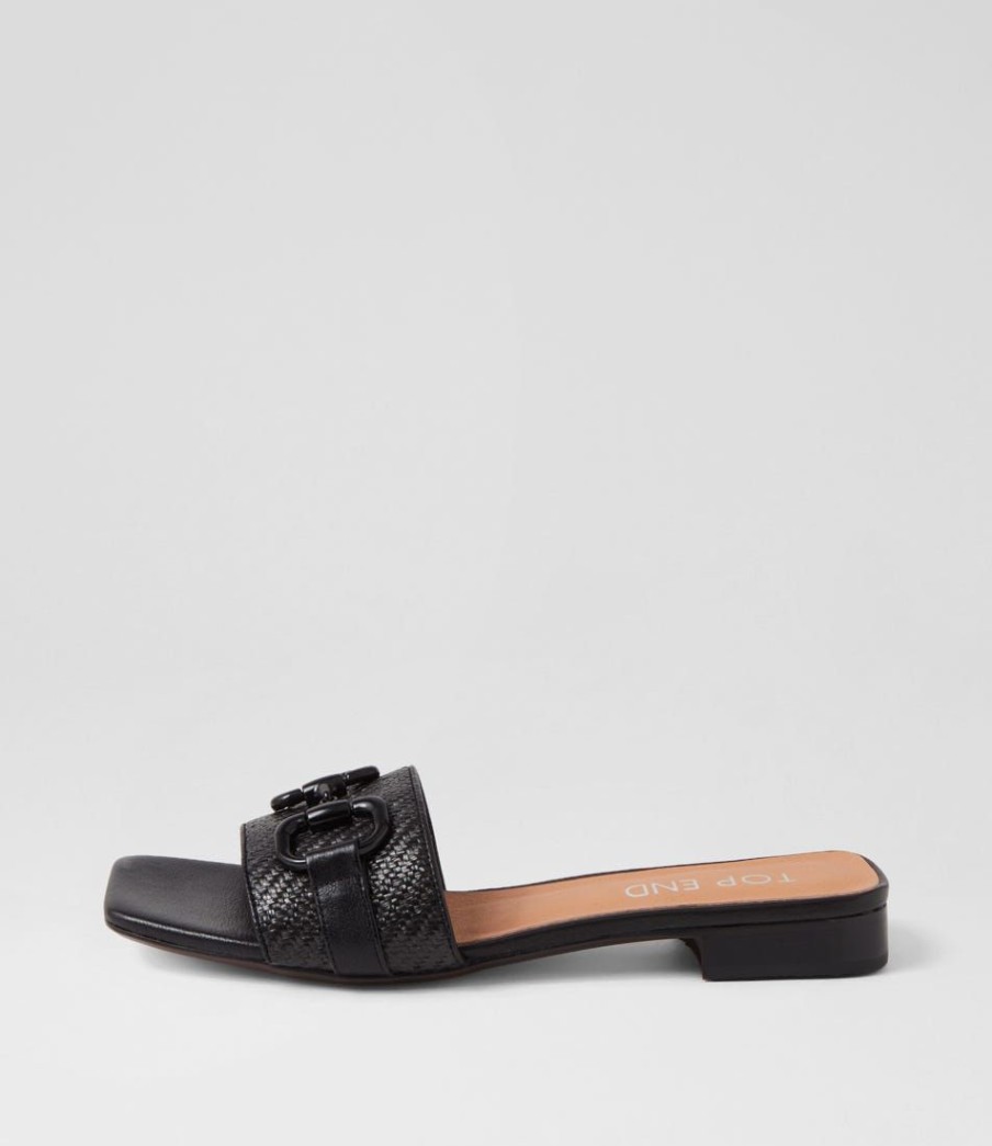 Shoes TOP END | Kuzil Black Synthetic Raffia Leather Slides