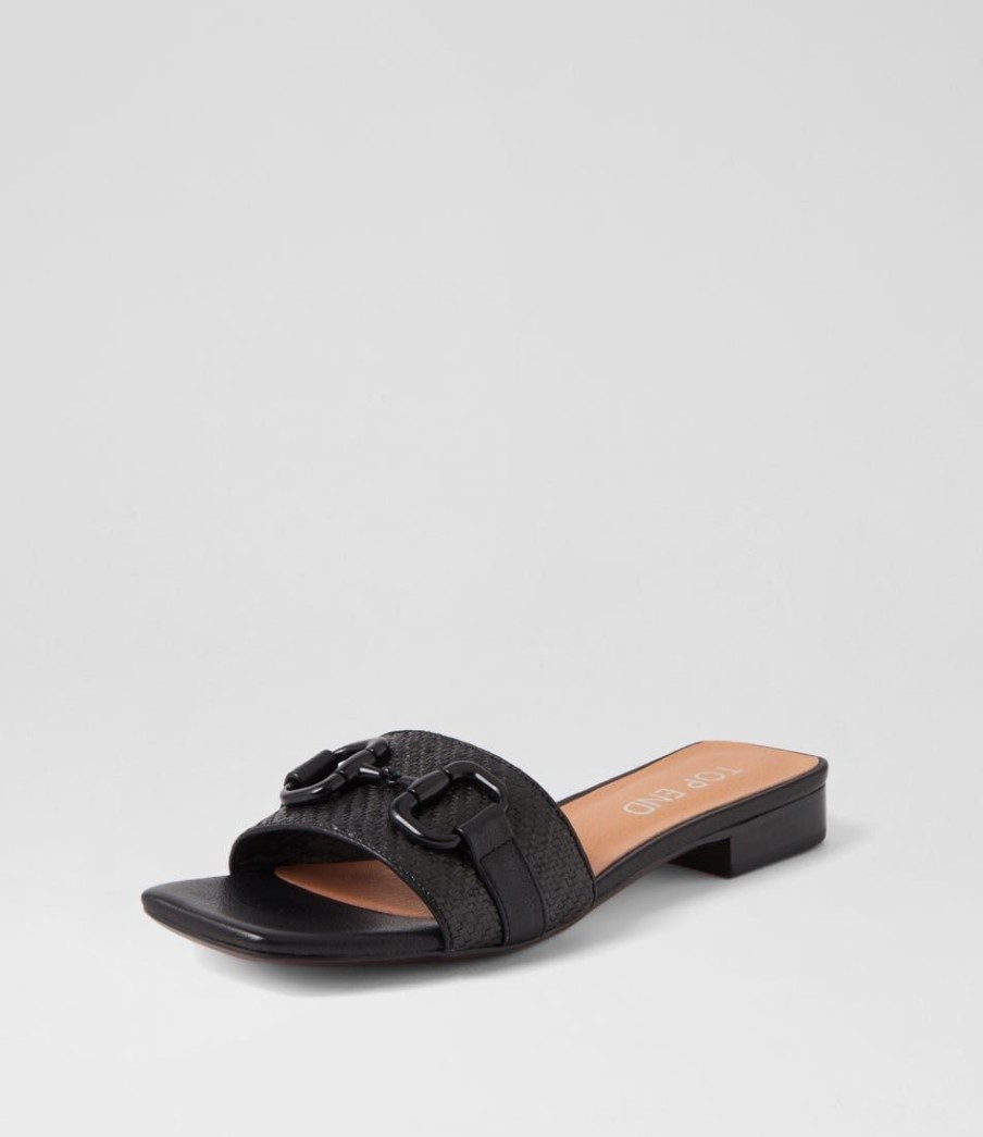 Shoes TOP END | Kuzil Black Synthetic Raffia Leather Slides