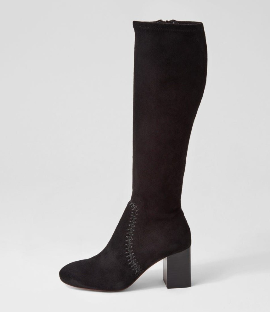 Shoes MOLLINI | Sari Black Stretch Microsuede Knee High Boots