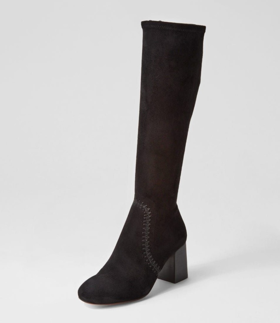 Shoes MOLLINI | Sari Black Stretch Microsuede Knee High Boots