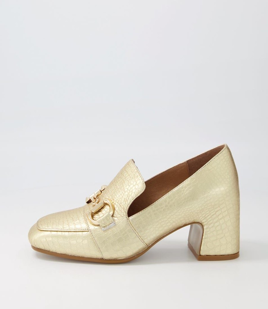 Shoes TOP END | Faness Gold Croc Leather Heels