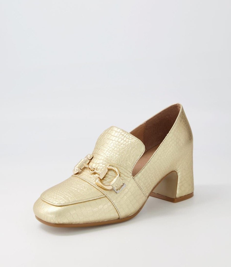 Shoes TOP END | Faness Gold Croc Leather Heels