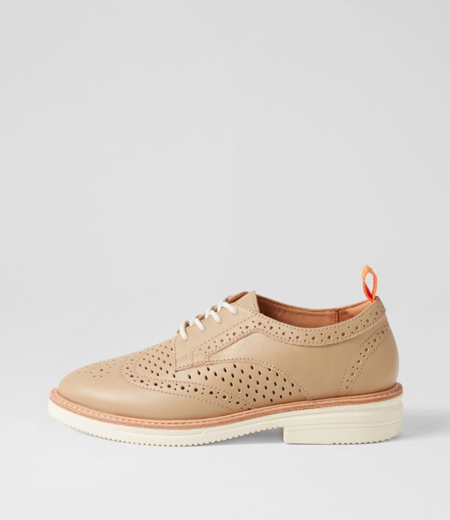 Shoes ROLLIE | Brogue Rise Punch Latte Leather Lace Up Flats