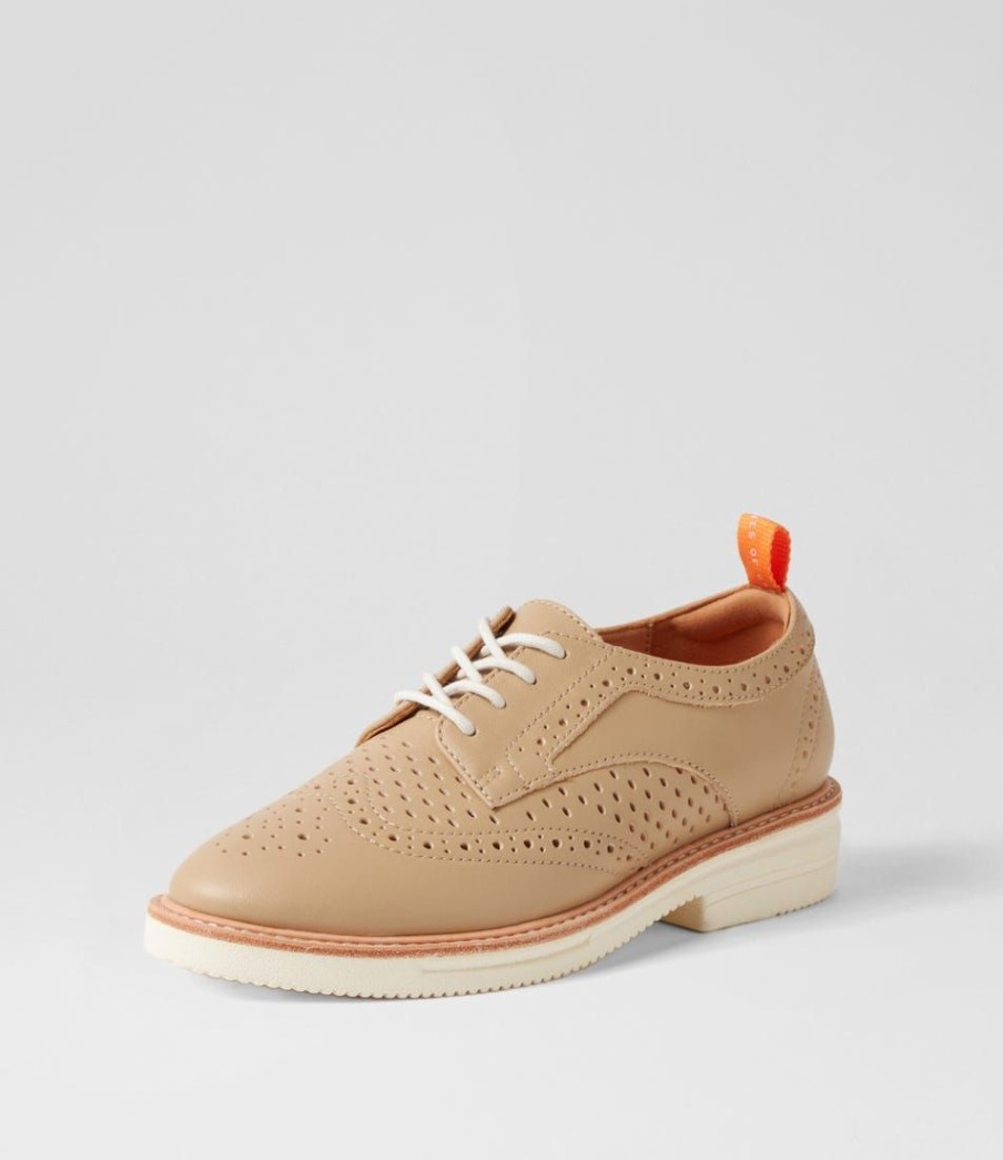 Shoes ROLLIE | Brogue Rise Punch Latte Leather Lace Up Flats