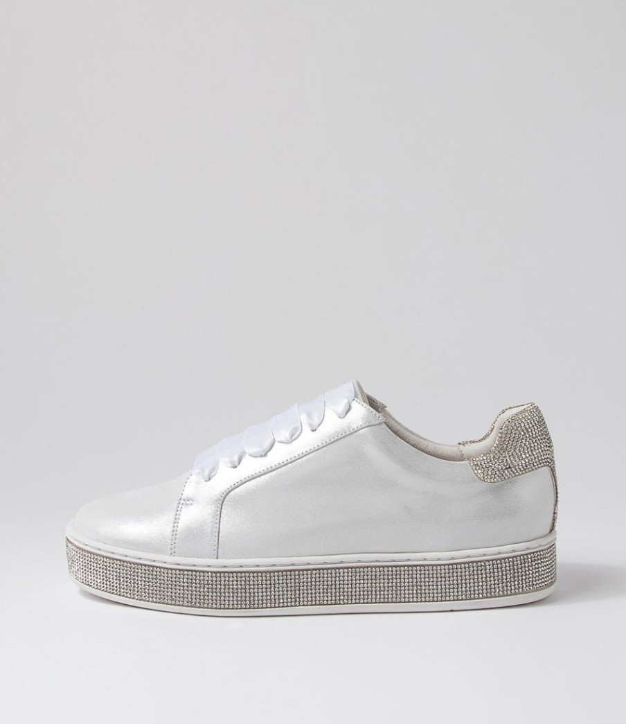 Shoes TOP END | Pluma White Shimmer Silver Leather Jewels Sneakers