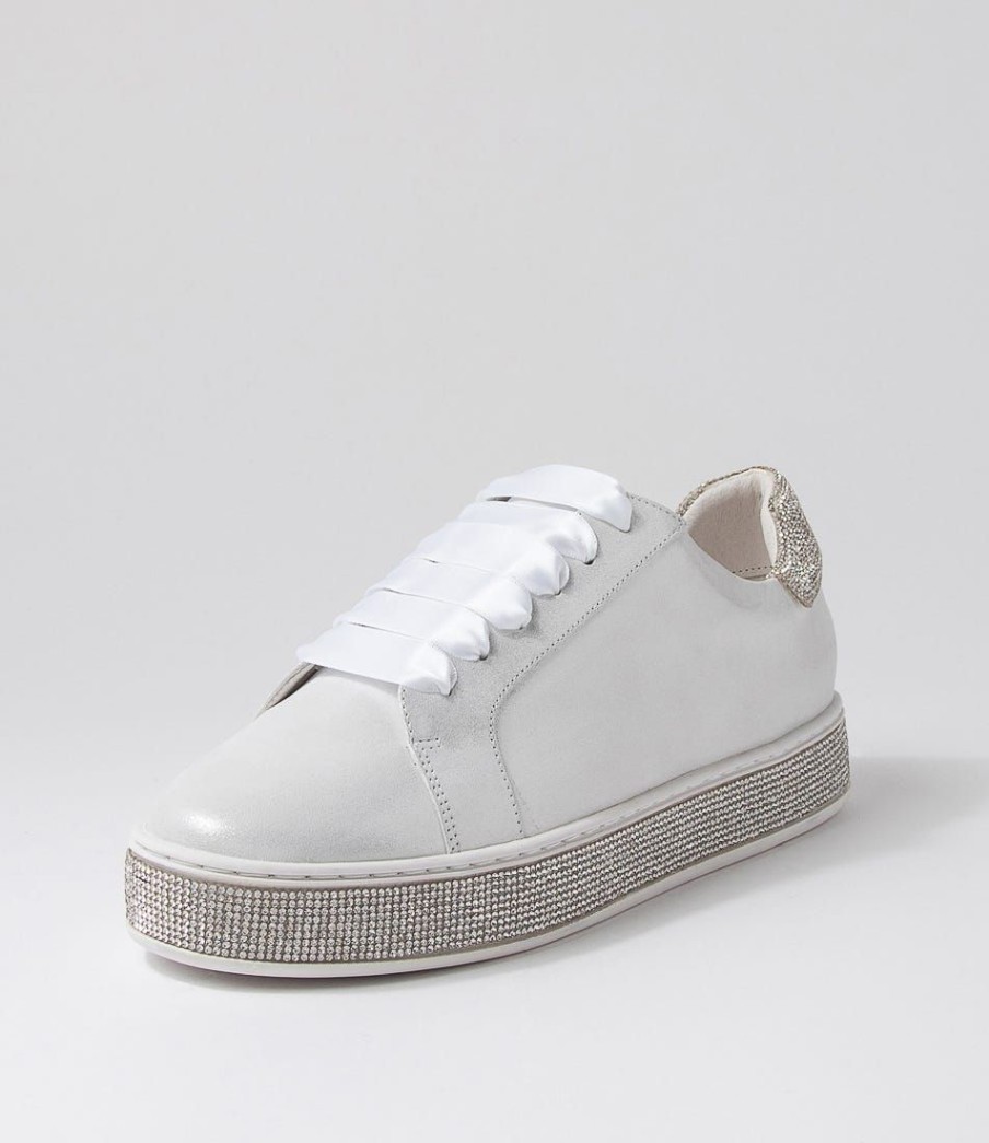 Shoes TOP END | Pluma White Shimmer Silver Leather Jewels Sneakers