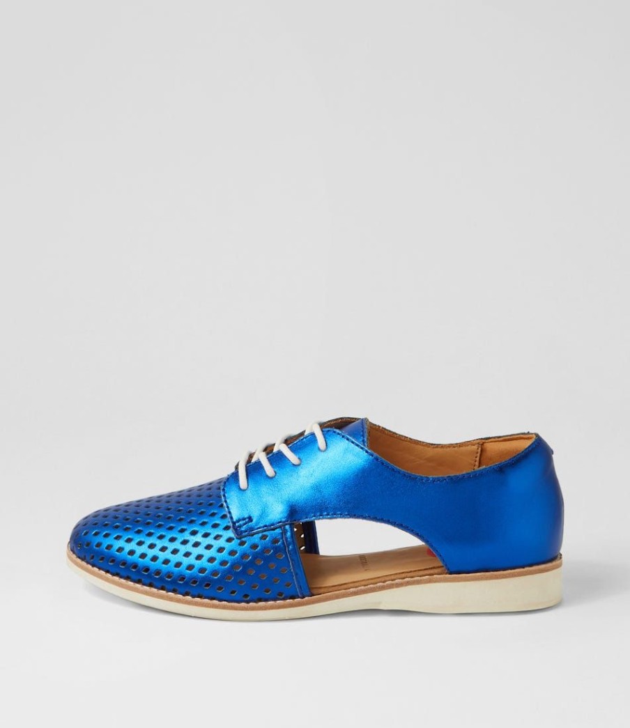 Shoes ROLLIE | Sidecut Punch Cobalt Sheen Leather Lace Up Flats