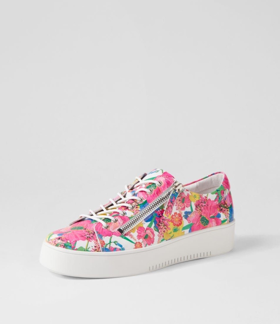 Shoes DJANGO & JULIETTE | Laila White Flowermania Leather Sneakers