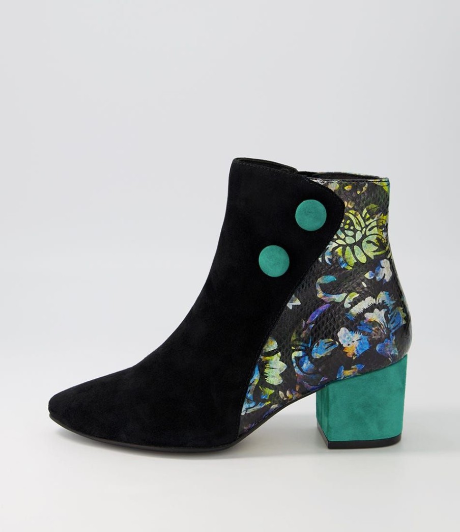 Shoes ZIERA | Veyda Xw Black Green Floral Multi Ankle Boots