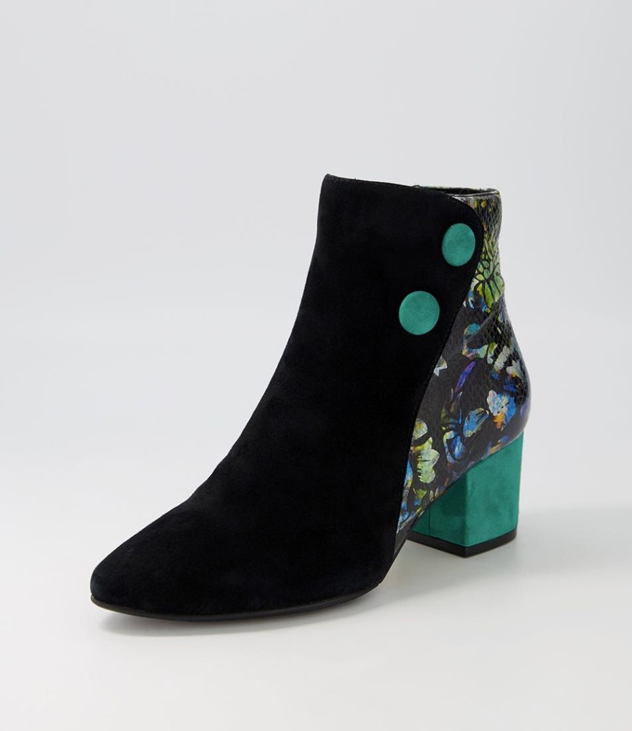 Shoes ZIERA | Veyda Xw Black Green Floral Multi Ankle Boots