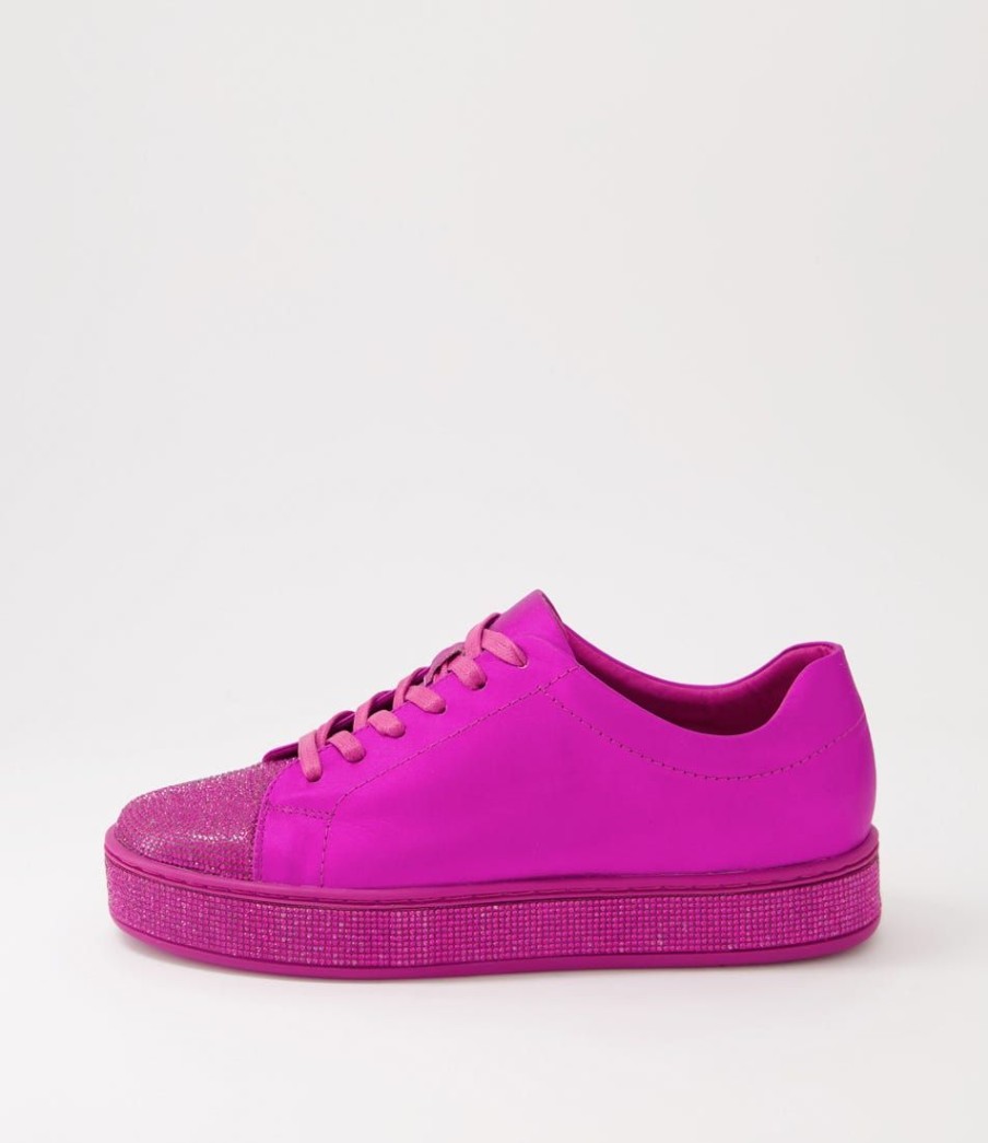 Shoes TOP END | Purity Fuschia Leather Jewels Lace Up Flats