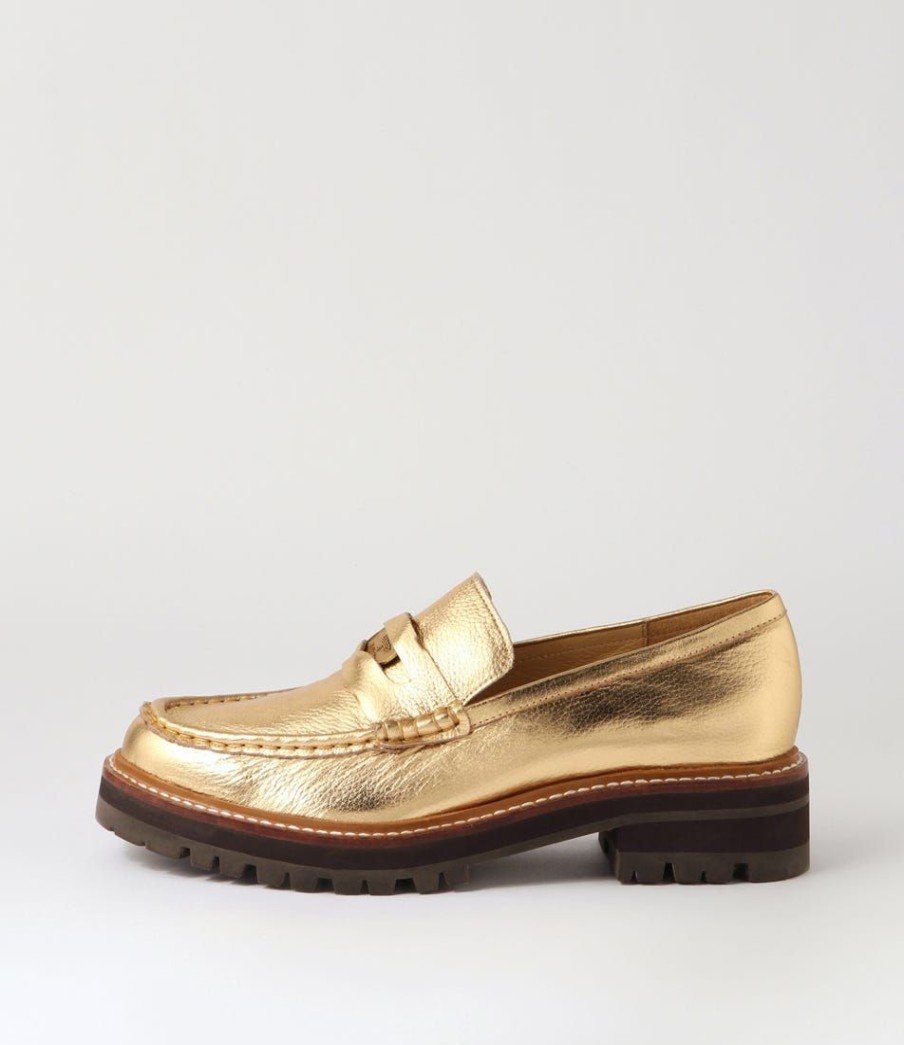 Shoes DJANGO & JULIETTE | Finola Old Gold Tumble Leather Loafers