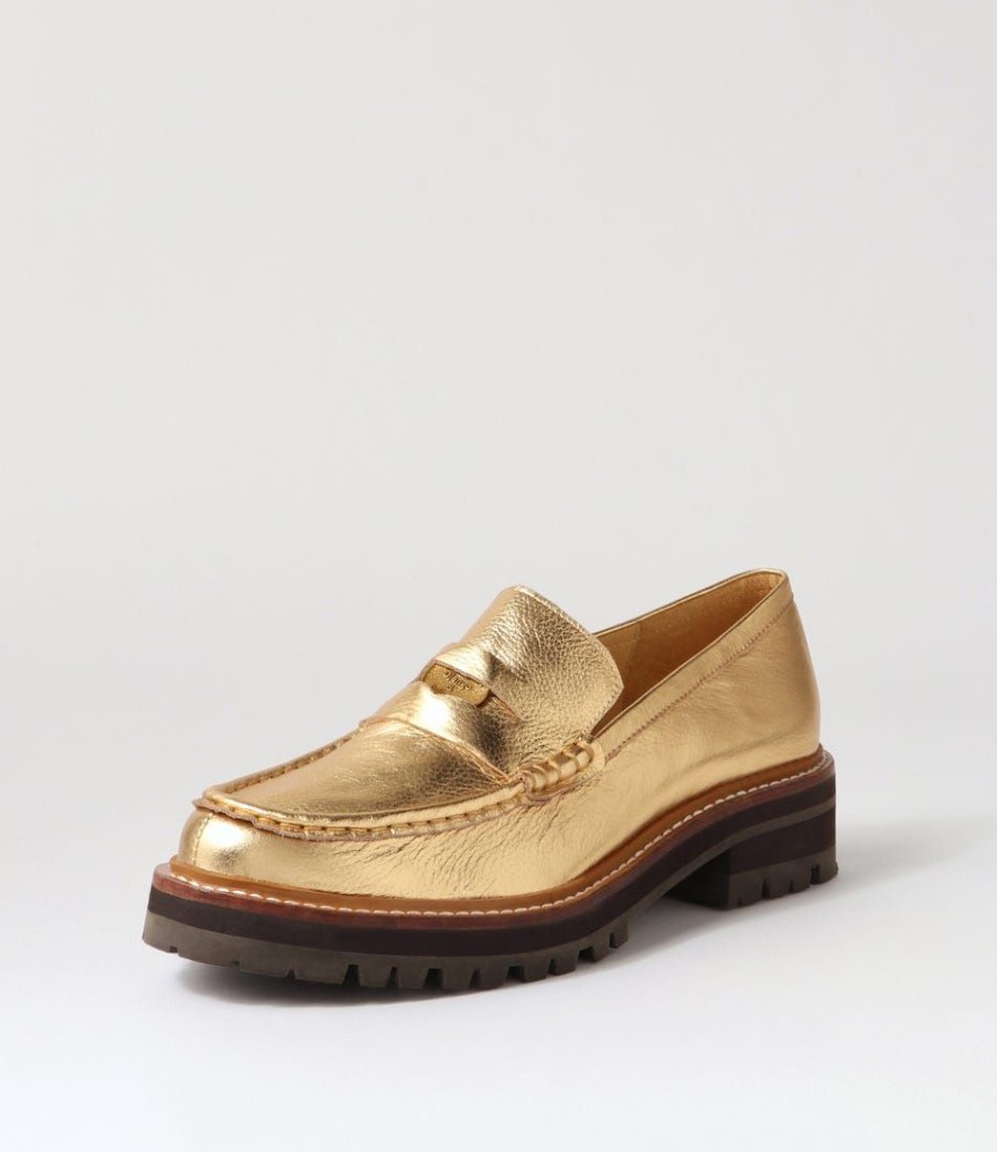 Shoes DJANGO & JULIETTE | Finola Old Gold Tumble Leather Loafers