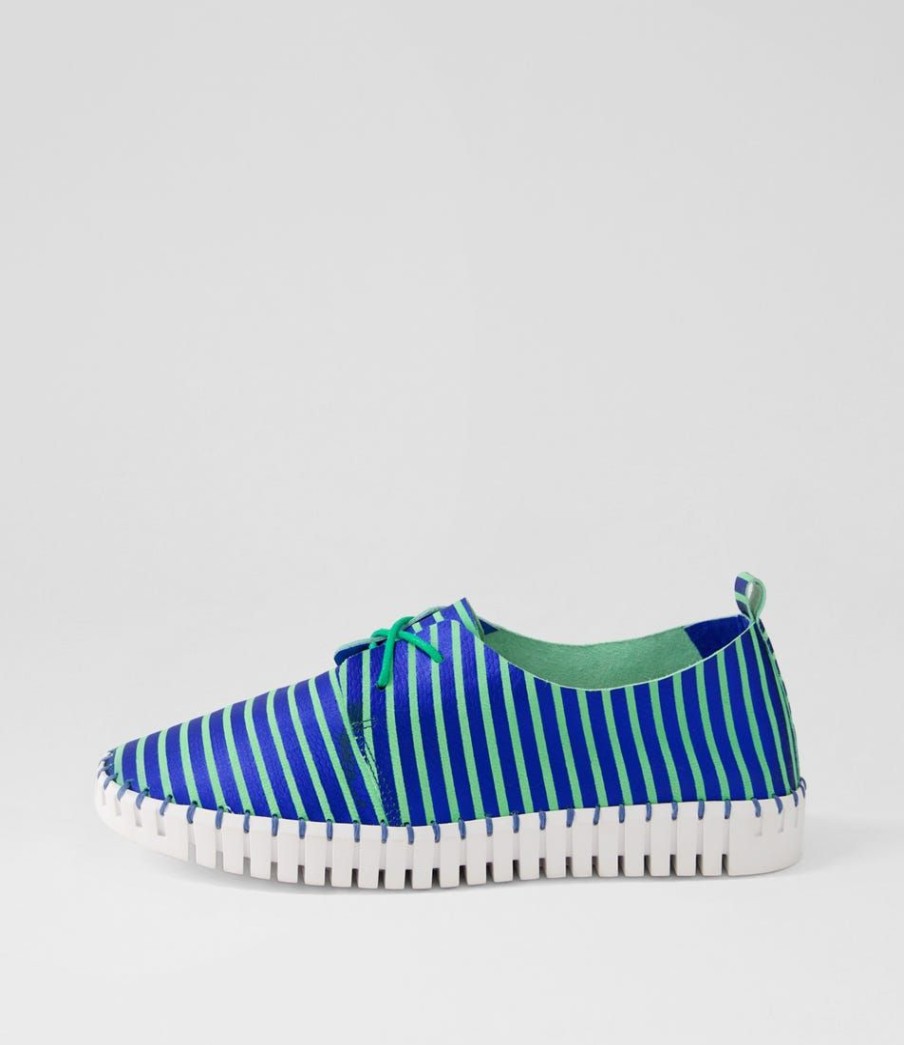 Shoes DJANGO & JULIETTE | Huskies Blue Emerald Stripe Leather Sneakers