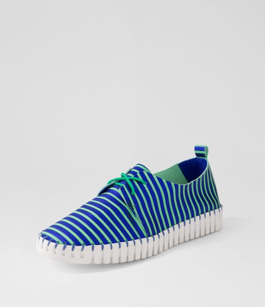 Shoes DJANGO & JULIETTE | Huskies Blue Emerald Stripe Leather Sneakers