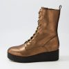 Shoes DJANGO & JULIETTE | Karalin Bronze Crackle Leather Lace Up Boots