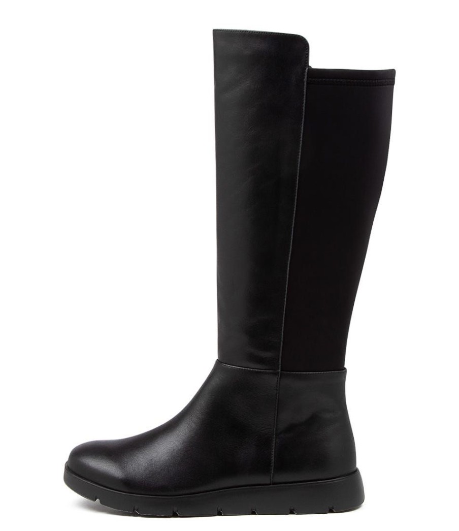 Shoes ZIERA | Monaka W Black Leather Stretch Knee High Boots