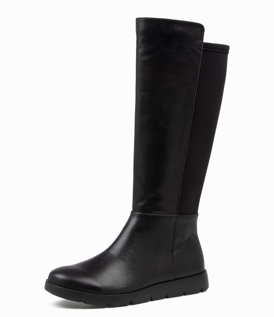 Shoes ZIERA | Monaka W Black Leather Stretch Knee High Boots