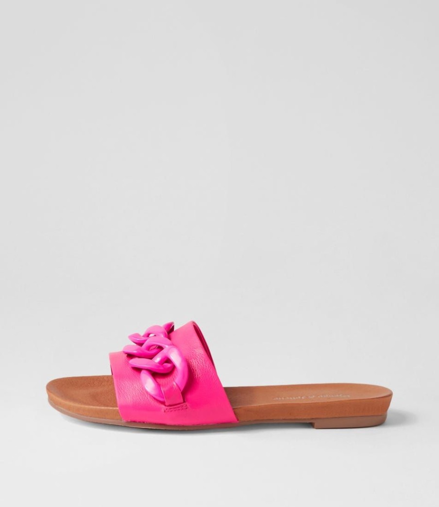 Shoes DJANGO & JULIETTE | Jacacias Hot Pink Leather Slides