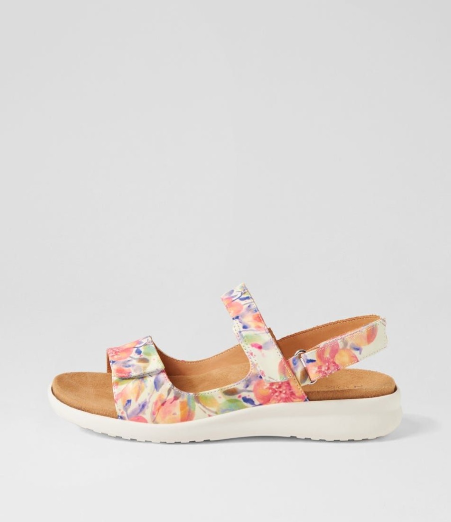 Shoes ZIERA | Benji Xw Orange Floral White Leather Sandals