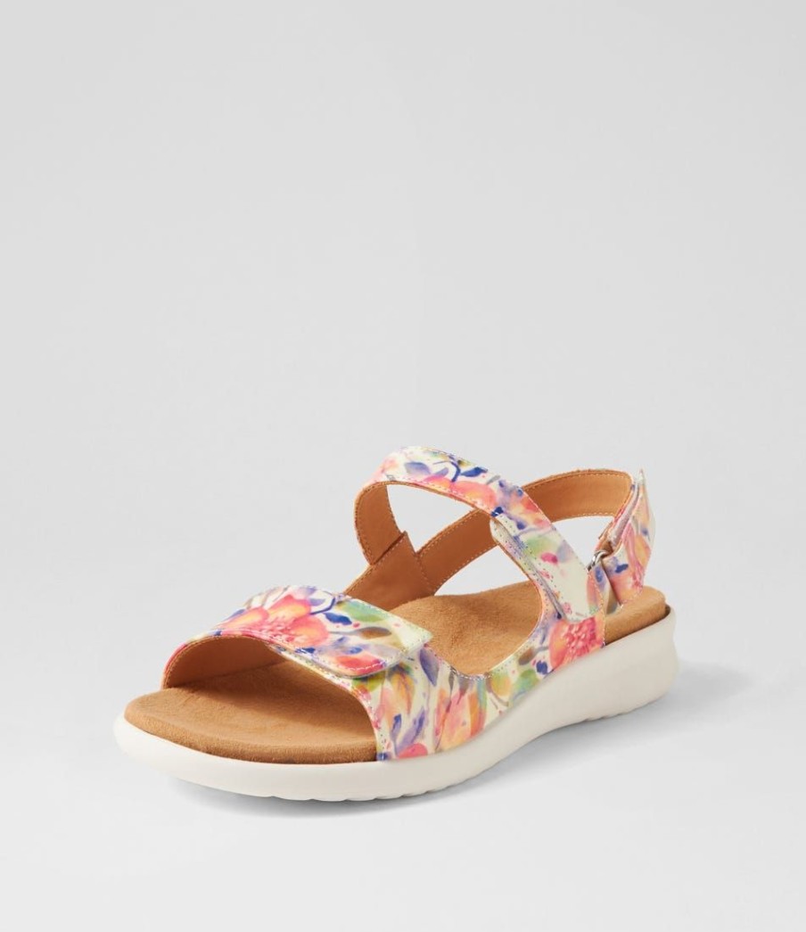 Shoes ZIERA | Benji Xw Orange Floral White Leather Sandals