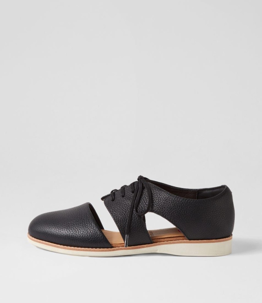 Shoes ROLLIE | Derby Cutout Black Leather Lace Up Flats