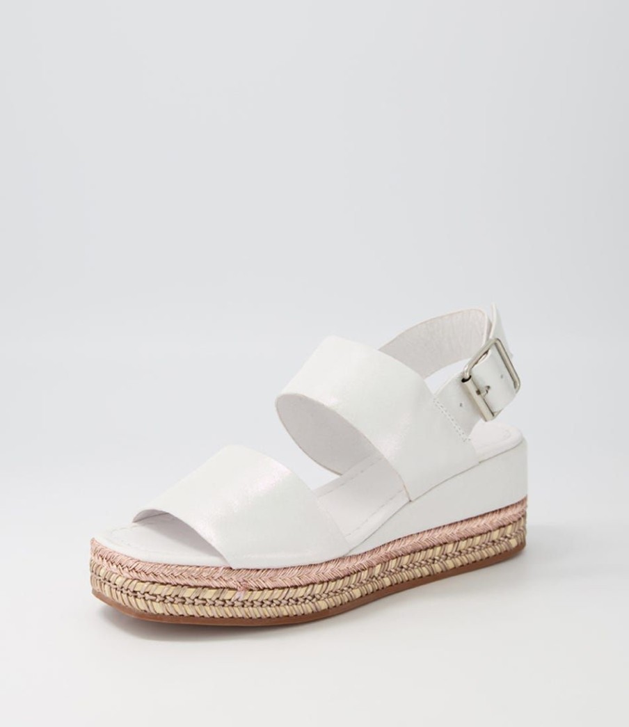 Shoes DJANGO & JULIETTE | Xabbie White Shimmer Leather Espadrilles