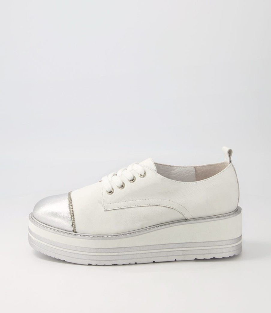 Shoes TOP END | Salison Silver White Leather Sneakers