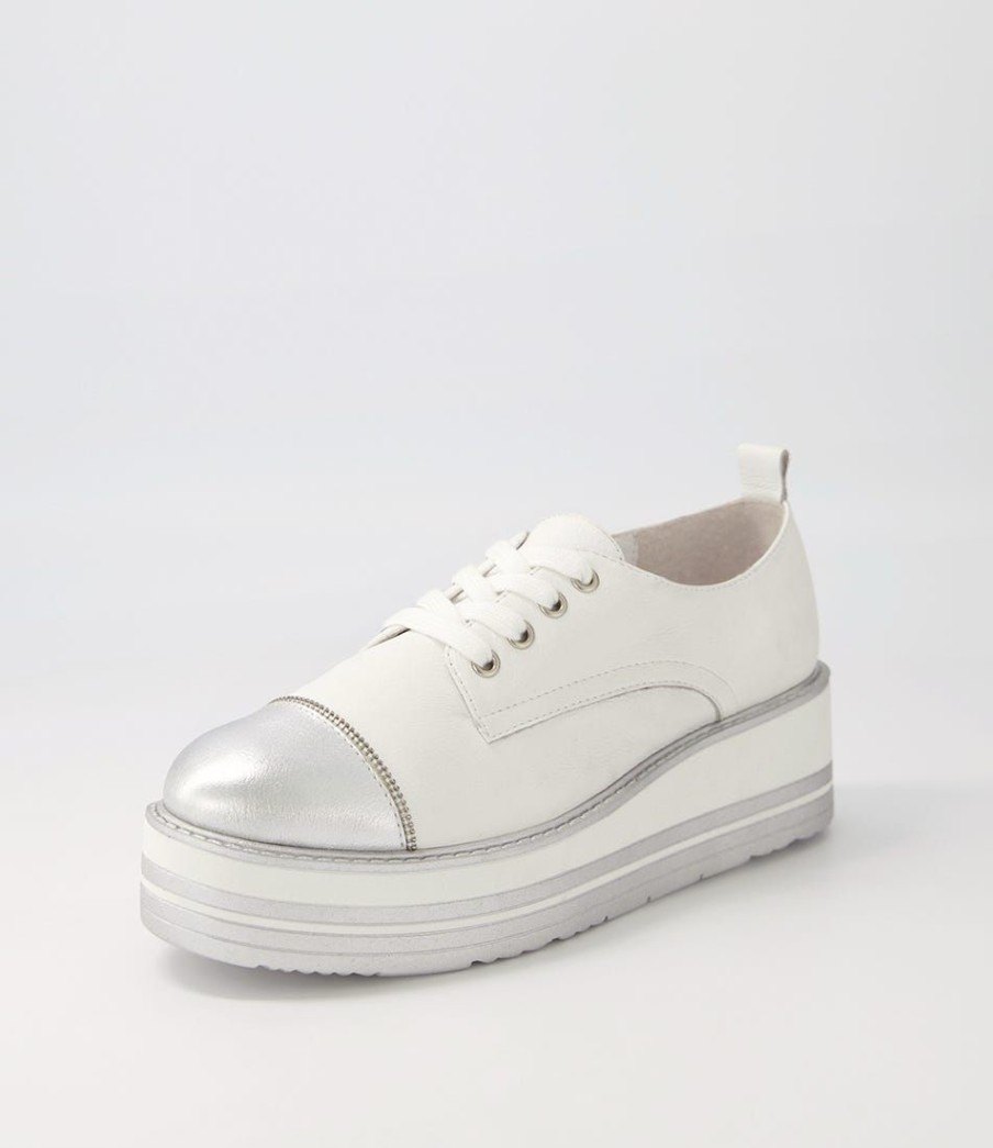 Shoes TOP END | Salison Silver White Leather Sneakers