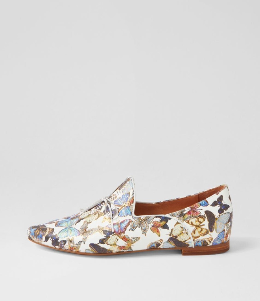 Shoes TOP END | Sommer White Butterfly Leather Flat Shoes