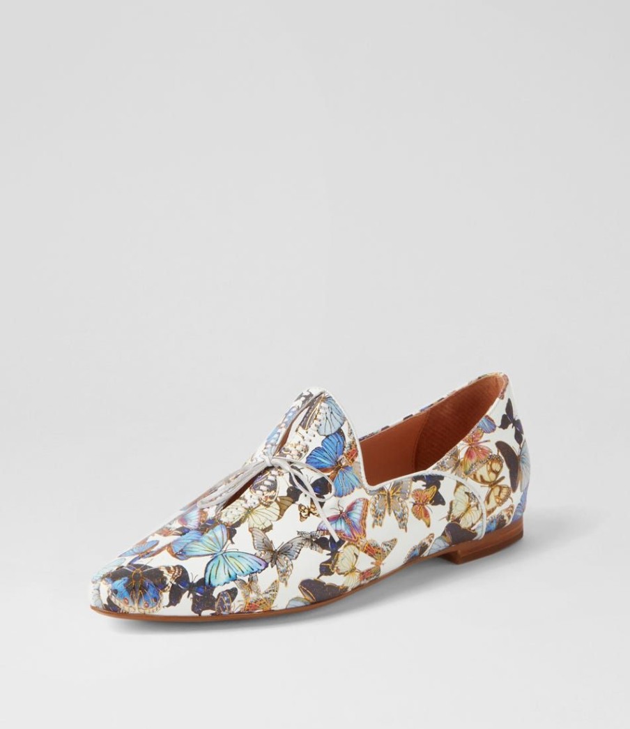 Shoes TOP END | Sommer White Butterfly Leather Flat Shoes