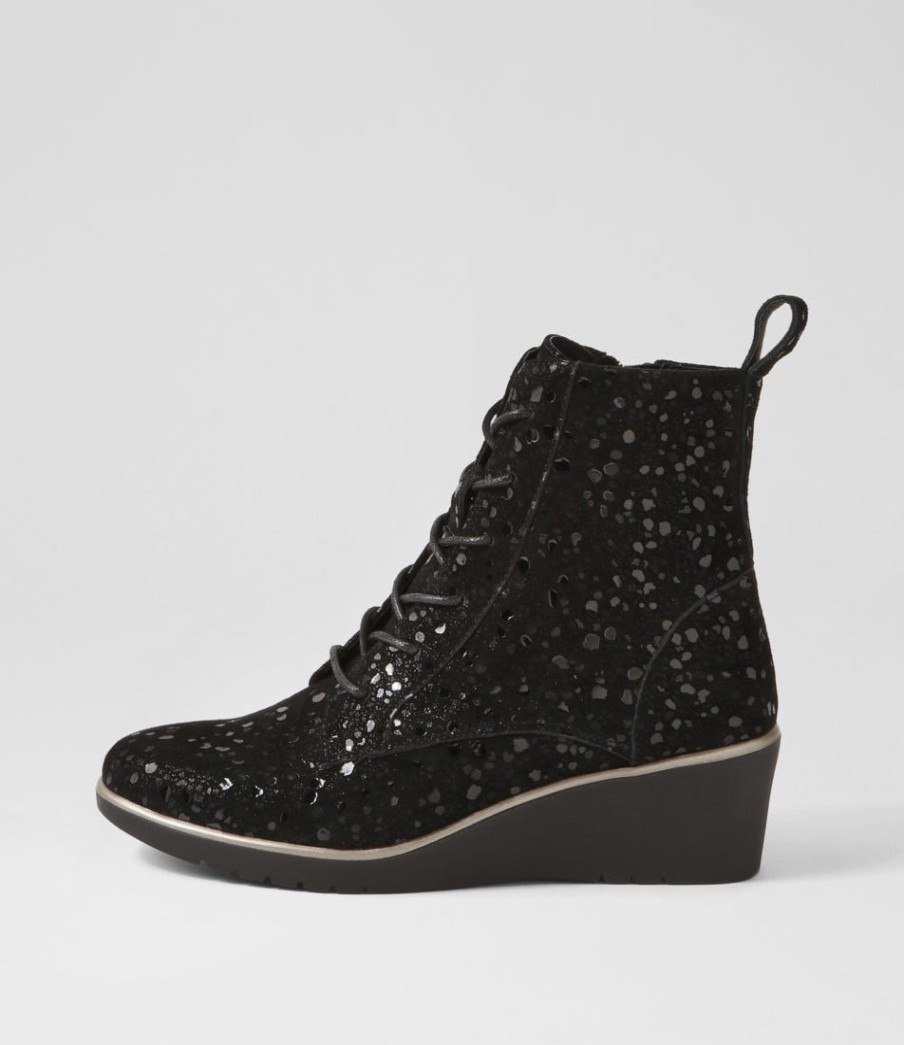 Shoes DJANGO & JULIETTE | Uniti Black Sparkle Suede Lace Up Boots