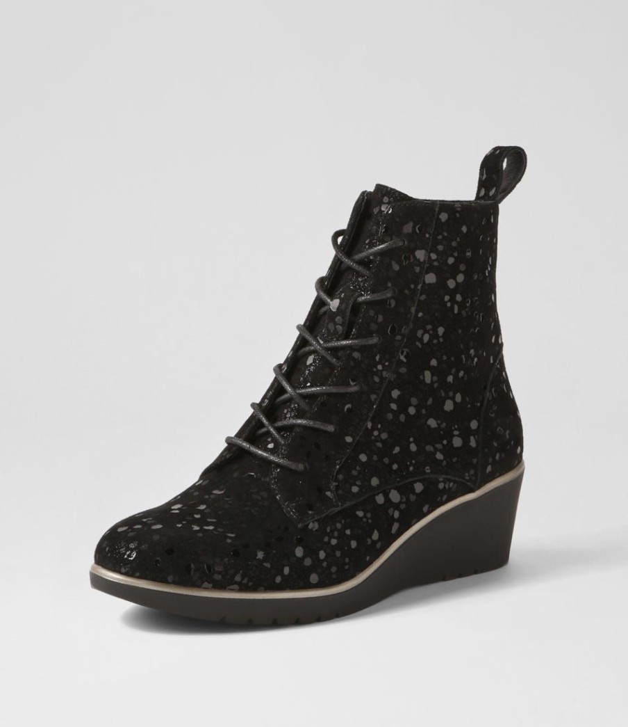 Shoes DJANGO & JULIETTE | Uniti Black Sparkle Suede Lace Up Boots