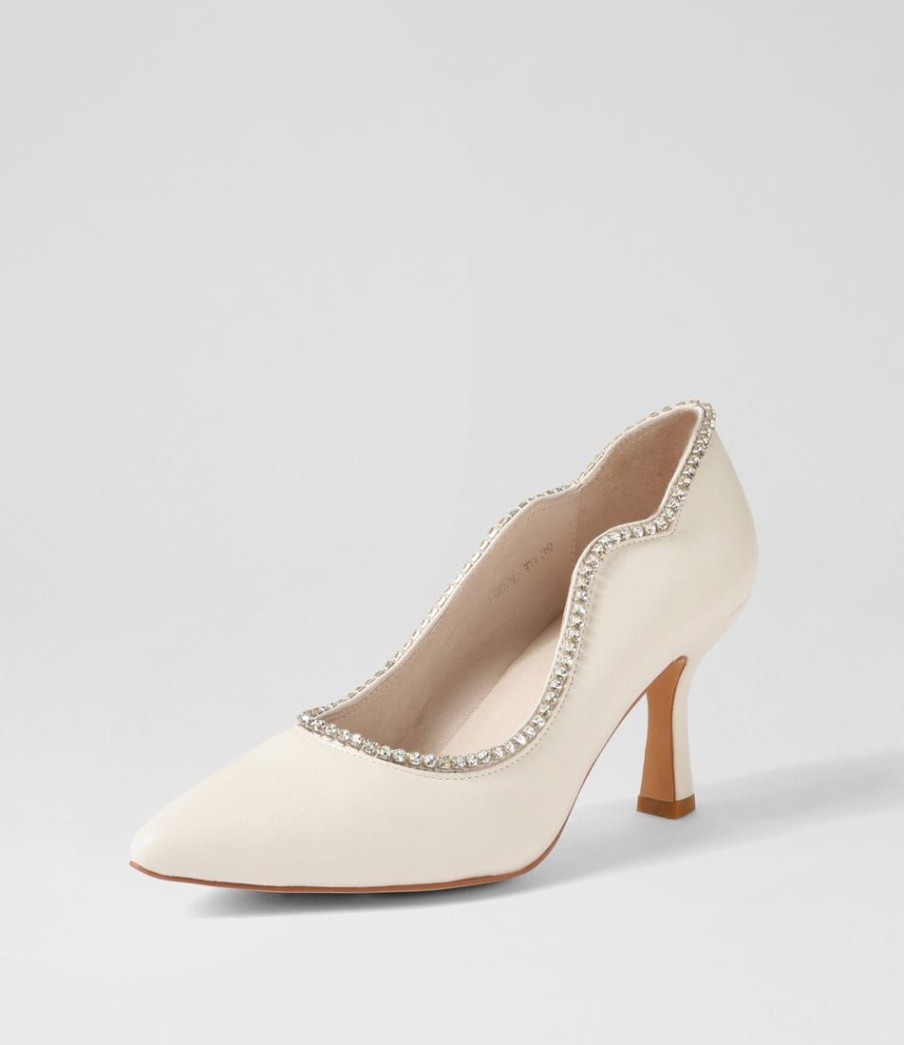 Shoes TOP END | Liddol White Dusty Pink Leather Jewels Heels