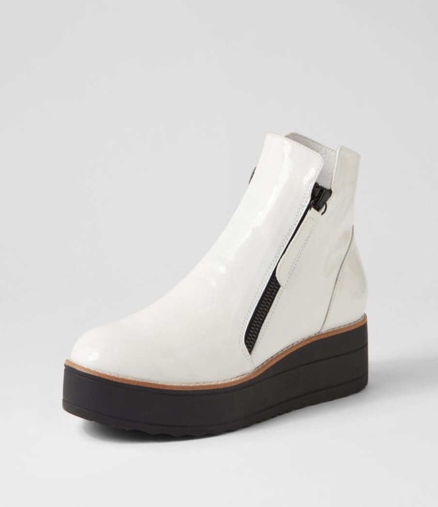 Shoes TOP END | Nene White Black Patent Leather Ankle Boots