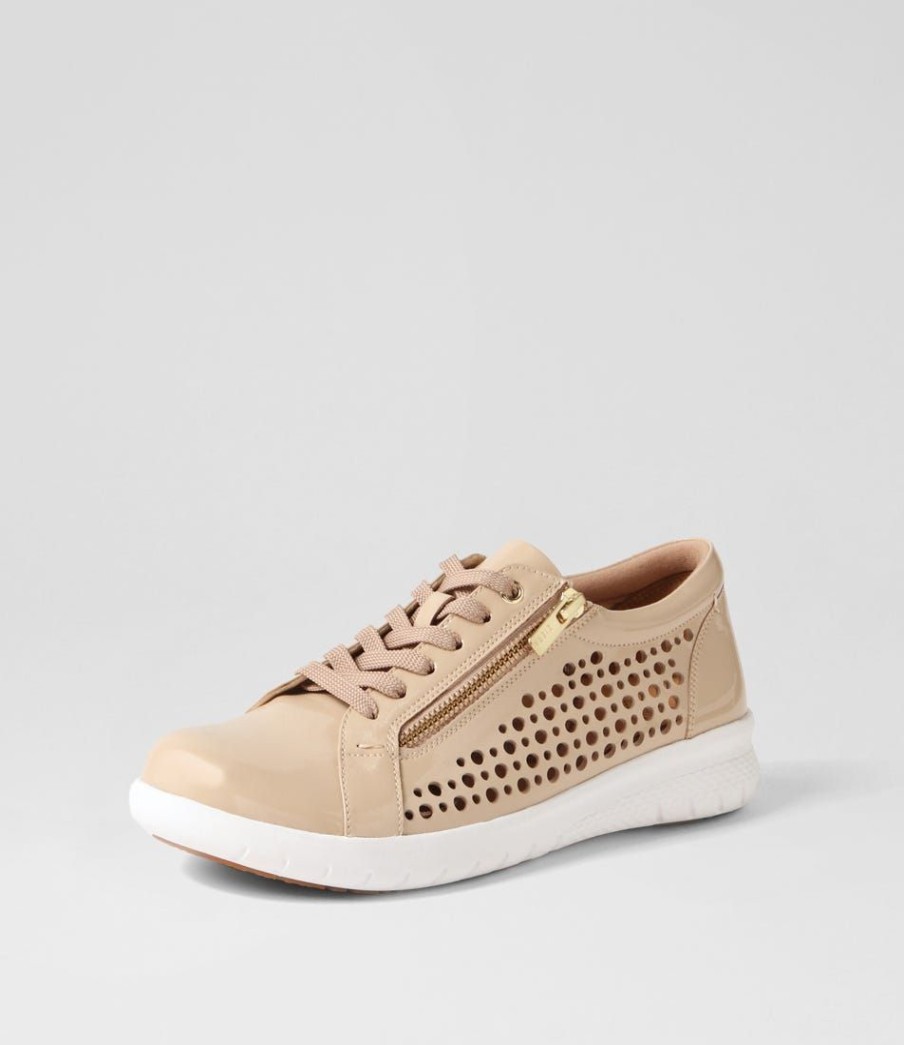 Shoes ZIERA | Shovo Xf Latte Wrinkle Patent Sneakers