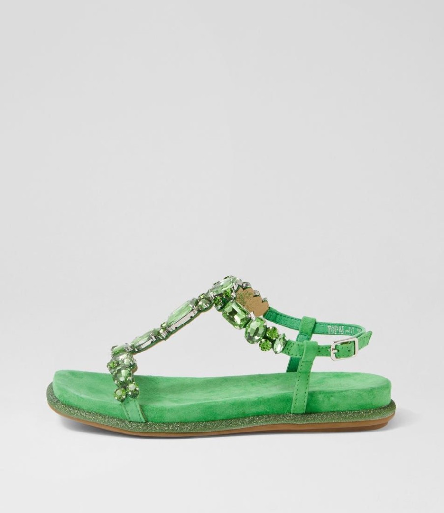 Shoes DJANGO & JULIETTE | Yopal Light Emerald Suede Jewels Sandals