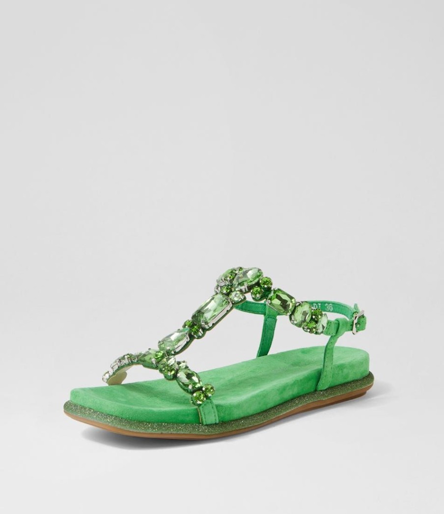 Shoes DJANGO & JULIETTE | Yopal Light Emerald Suede Jewels Sandals