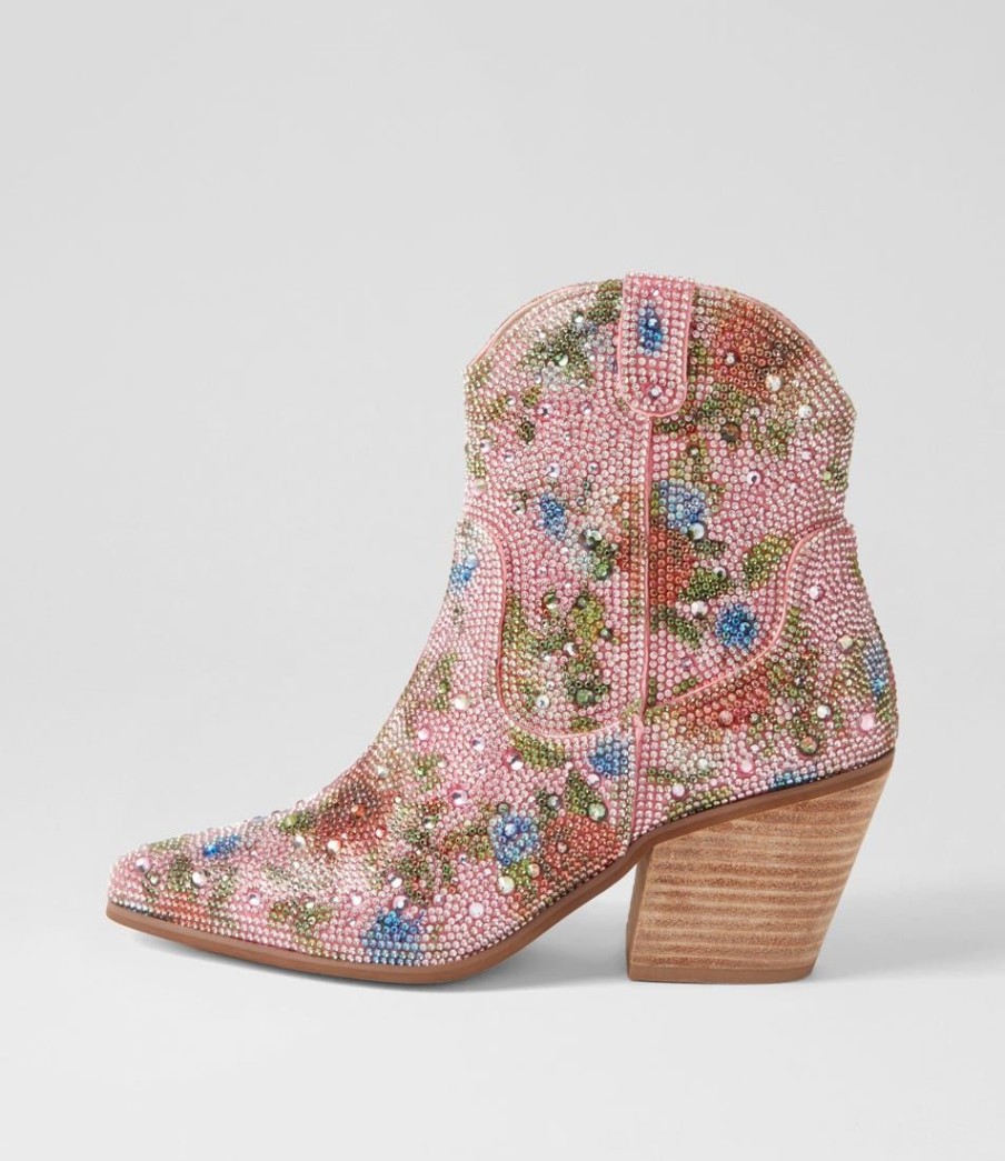 Shoes DJANGO & JULIETTE | Wagon Pink Multi Jewel Fabric Ankle Boots