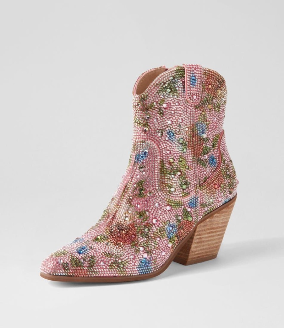 Shoes DJANGO & JULIETTE | Wagon Pink Multi Jewel Fabric Ankle Boots