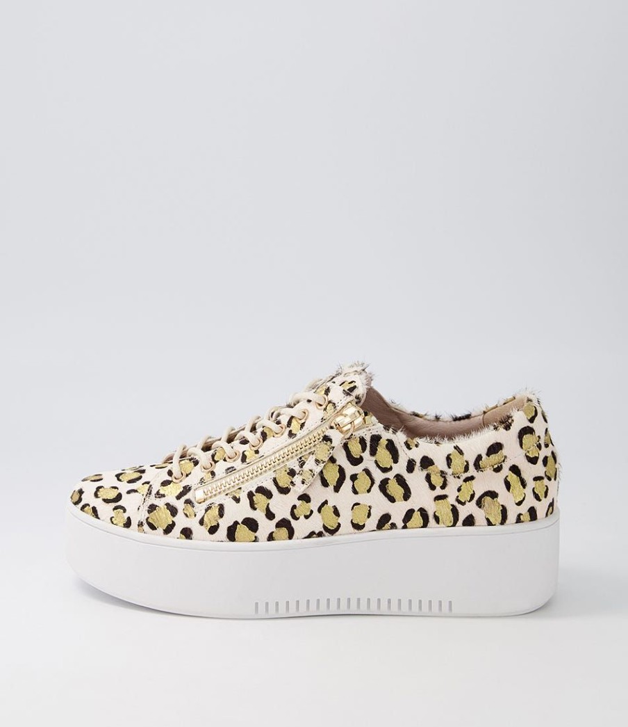 Shoes DJANGO & JULIETTE | Wolfie White Gold Leopard Pony Sneakers