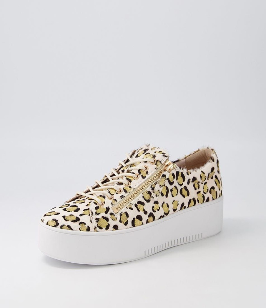 Shoes DJANGO & JULIETTE | Wolfie White Gold Leopard Pony Sneakers