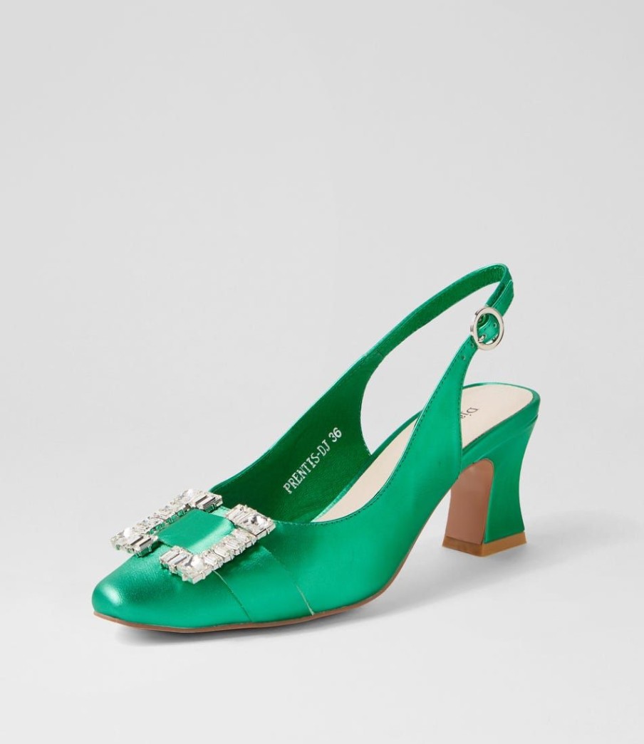 Shoes DJANGO & JULIETTE | Prentis Emerald Satin Leather Heels