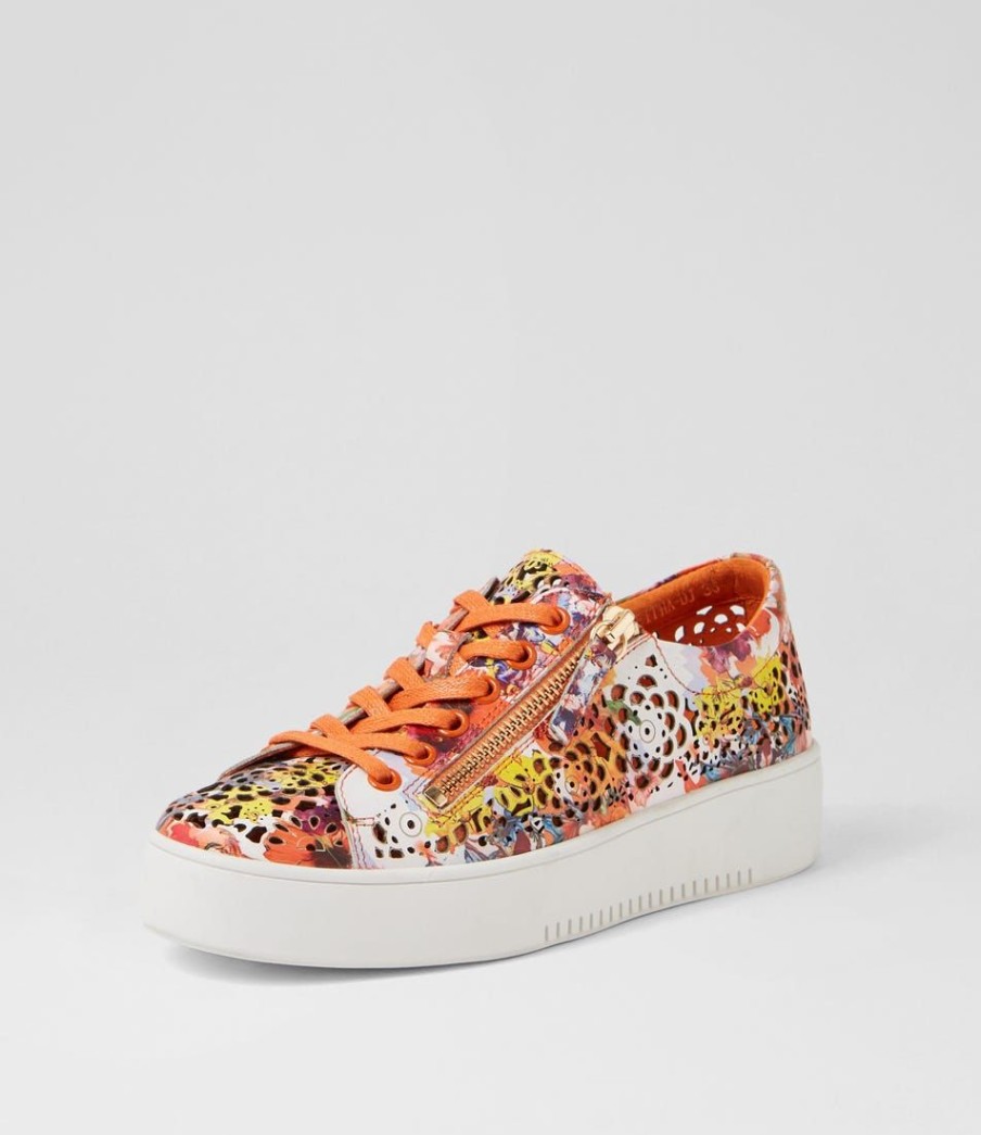 Shoes DJANGO & JULIETTE | Leitha Orange Poppy White Leather Sneakers