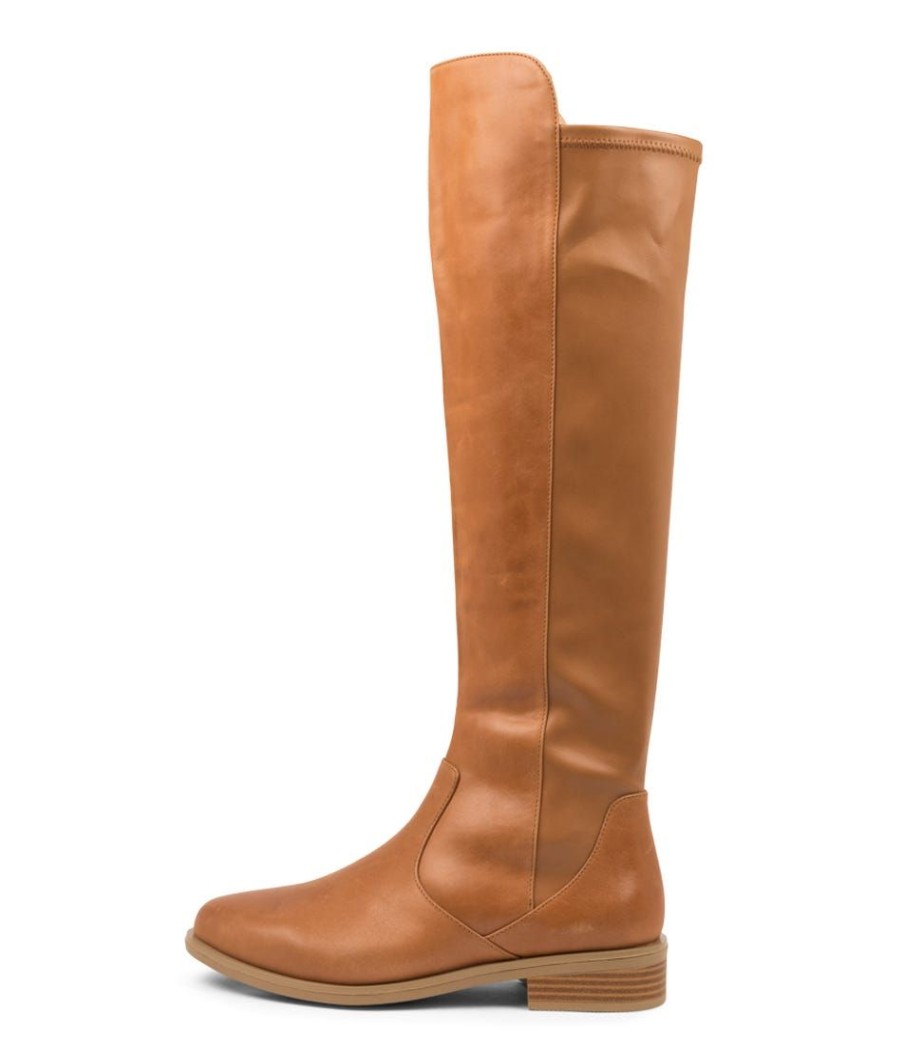 Shoes ZIERA | Sallies Xf Tan Stretch Leather Knee High Boots