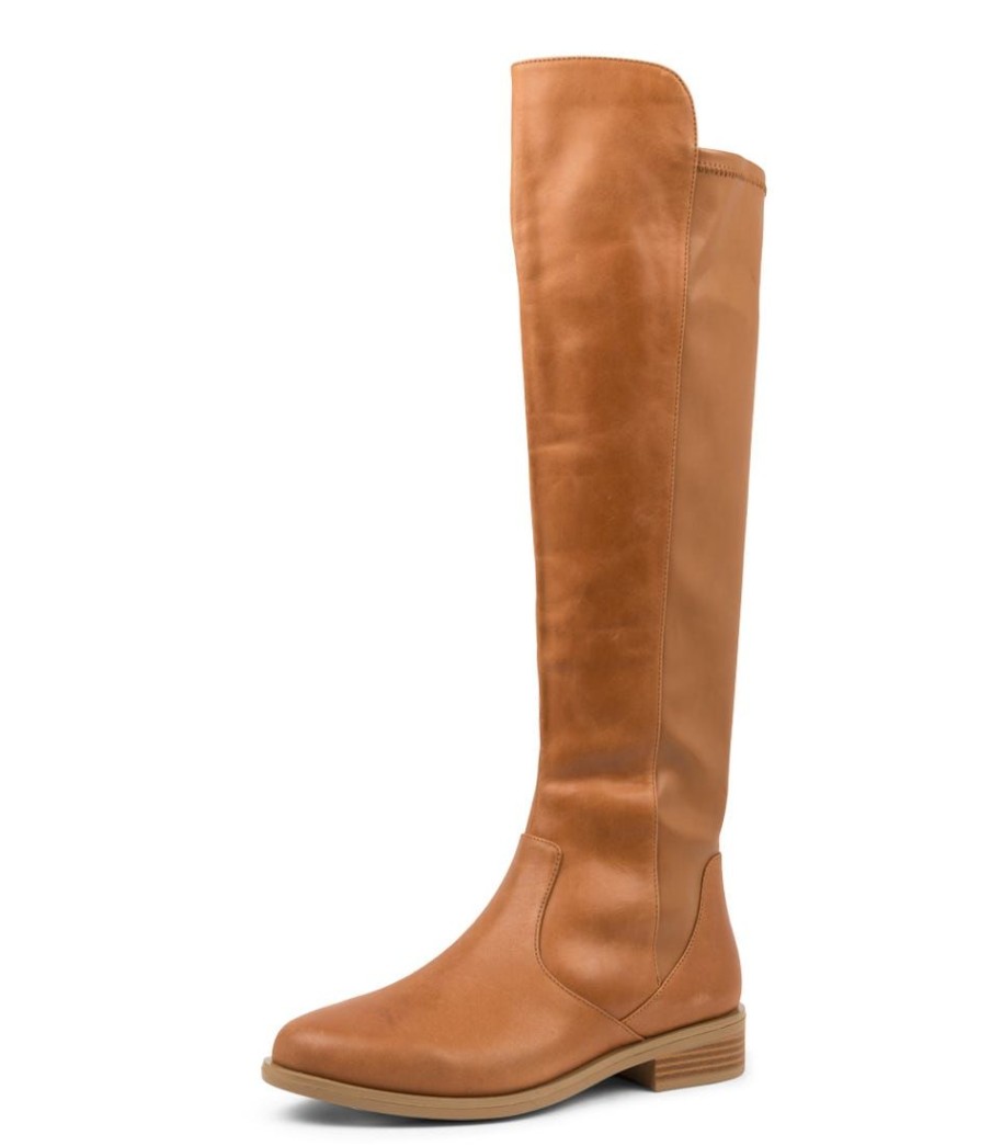 Shoes ZIERA | Sallies Xf Tan Stretch Leather Knee High Boots