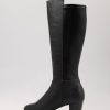 Shoes ZIERA | Gentrys W Black Leather Stretch Knee High Boots