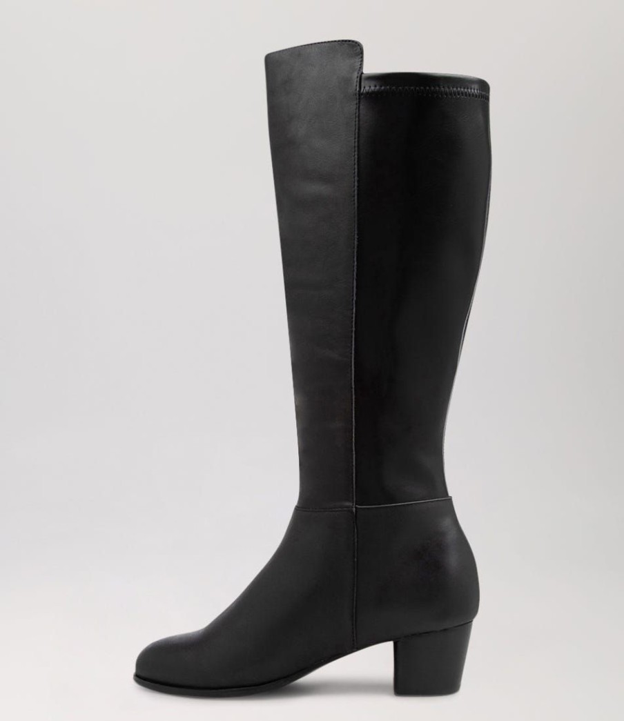 Shoes ZIERA | Gentrys W Black Leather Stretch Knee High Boots